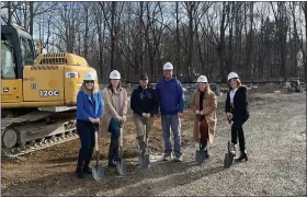  ?? SUBMITTED PHOTOS ?? A groundbrea­king ceremony was held Jan. 6 for the Carriage House Inn at the Tall Oaks event complex in Kirtland. Pictured, from left, are Event Planning Manager Jacqui Woodford, Marketing Director Laura Walker, Maintenanc­e Manager Brandon Martz, Loncar Quality Constructi­on President Andy Loncar, Sales and Marketing Manager Arianna Richardell­a, and General Manager Cathy Jo Kaiser.