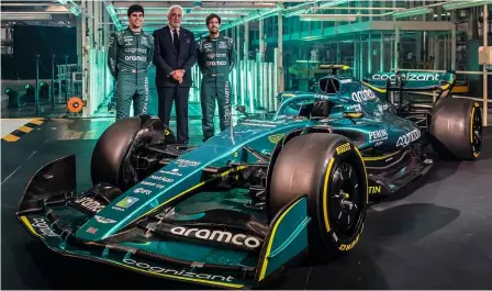  ?? ?? Above, right and below: Lance Stroll, Lawrence Stroll and Sebastian Vettel at the launch of the new F1 car; Stroll Snr expects the team to be competing for titles by 2025; Valkyrie production is now in full swing