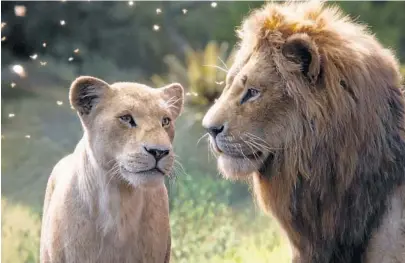  ?? WALT DISNEY PICTURES ?? Beyoncé voices Nala, left, and Donald Glover is Simba in Disney’s “The Lion King,” directed by Jon Favreau.
