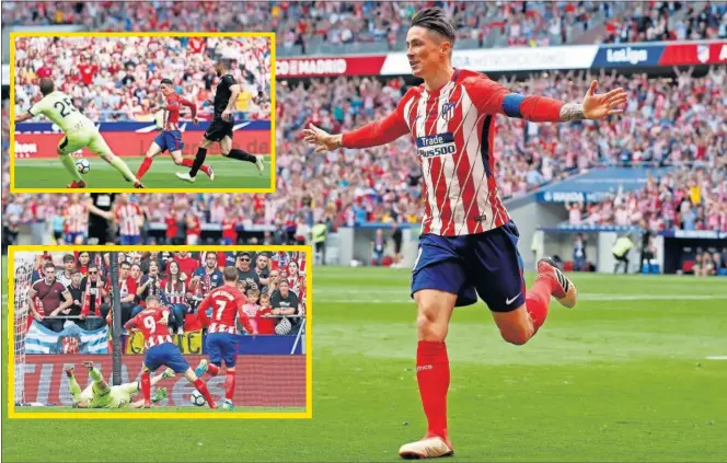  ??  ?? DOBLETE DE DESPEDIDA. Torres fue titular en su adiós y marcó dos goles que hicieron enloquecer al Wanda Metropolit­ano.