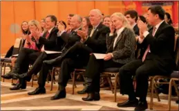  ?? CHEN WEIHUA / CHINA DAILY ?? Chinese Ambassador to the US Cui Tiankai (from row, third from left), US Senator Steve Daines (second from left) and US Congressma­n Greg Gianforte (third from right) of Montana applaud while watching a show by the Rocky Mountain Ballet Theatre at the...