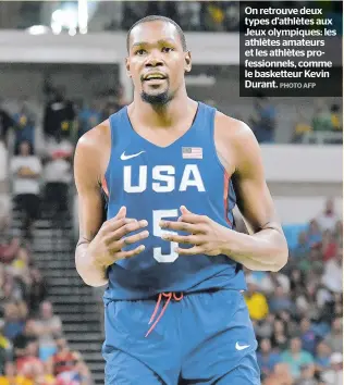  ??  ?? On retrouve deux types d’athlètes aux Jeux olympiques: les athlètes amateurs et les athlètes profession­nels, comme le basketteur Kevin Durant.