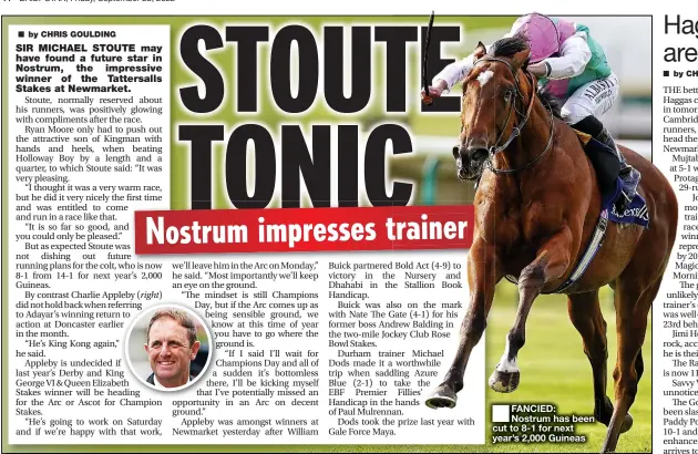  ?? ?? FANCIED: Nostrum has been cut to 8-1 for next year’s 2,000 Guineas