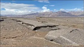  ?? Photo courtesy of the National Park Service/M. Clark ?? Remnants of the Beatty Cutoff Road in Death Valley National Park, one of countless areas of severe road damage. Roads are closed throughout the park as the facility recovers from recent historic flooding.
