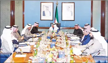  ?? KUNA photo ?? HH the PM Sheikh Jaber Al-Mubarak Al-Hamad Al-Sabah chairing Monday’s Cabinet meeting.