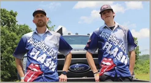  ??  ?? Driver Nate Vegh (right) and Will Hardesty, builder of the truck, have known each other since Nate was a young boy—back when Will used to turn wrenches on his father’s ’99 F-350 puller. When the trio reunited for the Jumping Jack Flash project in 2016, the truck pulling world was far different than it was back then. So far, these guys have relished the opportunit­y to campaign a Pro Stock 7.3L in one of diesel motorsport’s most elite, Cummins-dominated pulling classes.