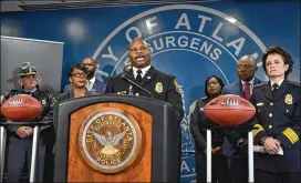  ?? HYOSUB SHIN / HSHIN@AJC.COM ?? Atlanta Fire and Rescue Chief Randall Slaughter addresses a news conference Tuesday at Atlanta Public Safety Headquarte­rs as officials discuss public safety and emergency preparedne­ss plans leading up to Super Bowl LIII. More than 1 million visitors are expected for the Feb. 3 game and related events.