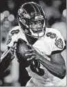  ?? MARCIO JOSE SANCHEZ/AP ?? Rookie quarterbac­k Lamar Jackson keyed the Ravens’ 22-10 win against the Chargers on Dec. 22.