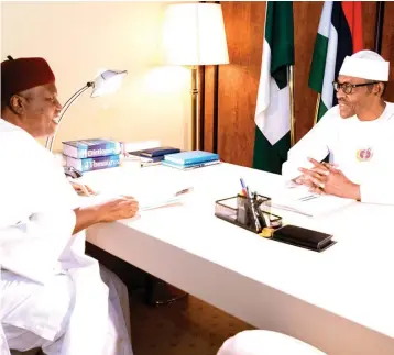  ?? Photo: State House ?? President Muhammadu Buhari with Governor Darius Ishaku of Taraba State at the State House in Abuja yesterday