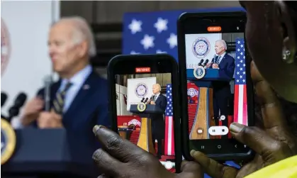  ?? ?? Joe Biden speaks at a union training facility in Accokeek, Maryland, in April. Photograph: Jim Lo Scalzo/EPA