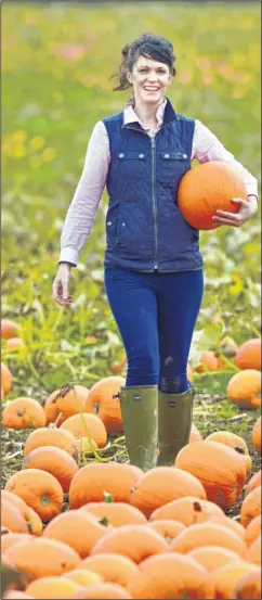  ??  ?? Jemma Thompson inspects the pumpkin crop