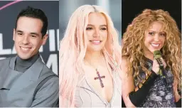  ?? AP PHOTOS ?? Édgar Barrera, from left, Karol G and Shakira have the most Latin Grammy nods.