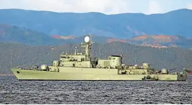  ??  ?? BRP CONRADO YAP In this October 2019 photo, the first modern corvette of the Philippine Navy, is shown anchored along the waters of the Surigao City bay.