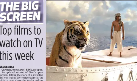  ??  ?? Suraj Sharma (pi) and his feline friend share a boat in the dramatic Channel 4, 6.55p.m.) (Saturday,