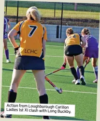  ?? ?? Action from Loughborou­gh Carillon Ladies 1st XI clash with Long Buckby.