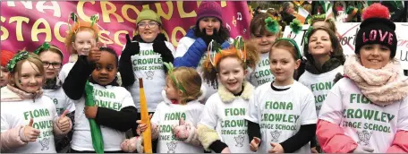  ?? Photo by Michelle Cooper Galvin ?? Pupils from Fiona Crowley Stage School participat­ing in the St Patrick’s Day Parade in Killarney on Saturday.