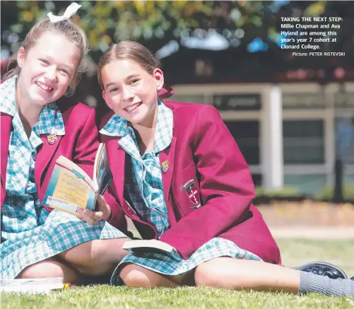  ?? Picture: PETER RISTEVSKI ?? TAKING THE NEXT STEP: Millie Chapman and Ava Hyland are among this year’s year 7 cohort at Clonard College.