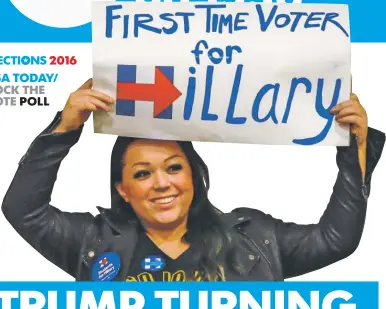  ?? TANNEN MAURY, EUROPEAN PRESSPHOTO AGENCY ?? A supporter holds a sign as she waits for Hillary Clinton to speak in Vernon Hills, Ill., on Thursday. Millennial­s were key to Barack Obama’s election in 2008.