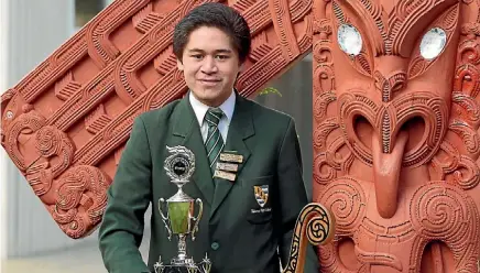  ??  ?? Tokoroa High School student Jay Mclaren-harris with his Nga Manu Korero trophies.