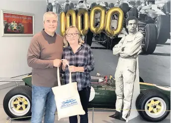  ??  ?? Timely visit Moira and Colin McNicol, from Stirling, were the 10,000th visitors to the Jim Clark Motorsport Museum in Duns