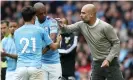  ??  ?? Pep Guardiola issues instructio­ns to Fernandinh­o against Wolves on Sunday. Photograph: Nick Potts/PA