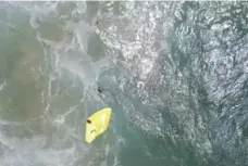  ?? WESTPAC LITTLE RIPPER/THE ASSOCIATED PRESS ?? A flotation device is dropped from a flying drone toward two teenagers caught in a riptide in heavy seas off the Australian east coast.