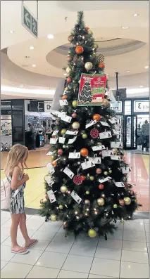  ?? Picture: BARBARA HOLLANDS ?? GIVING JOY: Katherine Naude, seven, who is visiting from Perth, looks at the simple gift requests posted by needy children and senior citizens on the Tree of Joy in Vincent Park