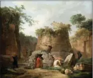  ?? JACK RAMSDALE — LA SALLE UNIVERSITY ART MUSEUM VIA AP ?? This undated image provided by the La Salle University Art Museum in Philadelph­ia shows a 1784 oil-on-canvas work by French painter Hubert Robert titled “The Tomb of Virgil at Posilipo, near Naples.”