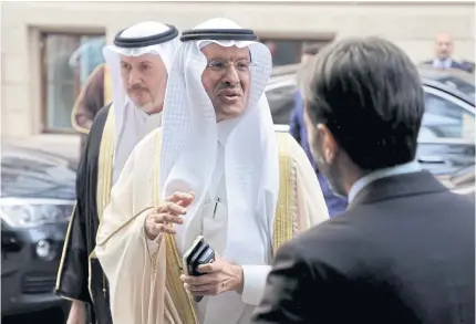  ?? REUTERS ?? Saudi Arabia’s Minister of Energy Prince Abdulaziz bin Salman Al-Saud arrives for an OPEC meeting in Vienna on Sunday.
