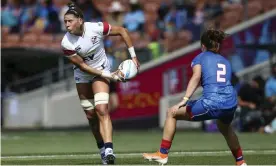  ??  ?? Abby Gustaitis looks to pass against Russia in Hamilton, New Zealand in January. Photograph: Hagen Hopkins/Getty Images