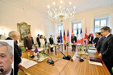  ?? ?? Antonio Tajani dà inizio ai lavori del G7 dei ministri degli Esteri a Monaco, in Germania, lo scorso 17 febbraio
