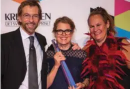  ?? FOTO: UR ?? VANN ”GULD”. Producente­n Oscar Hedin, regissören Åsa Ekman och chefen för UR Internatio­nal, Anna Birgersson­Dahlberg.