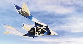  ?? COURTESY VIRGIN GALACTIC ?? Virgin Galactic SpaceshipT­wo Unity flies in New Mexico airspace for the first time Friday. The company is pushing ahead in its efforts to begin flying paying passengers into space despite the coronaviru­s, according to a Tuesday earnings conference call.