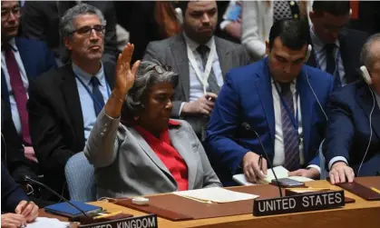  ?? Photograph: Angela Weiss/AFP/Getty Images ?? The US ambassador to the UN, Linda Thomas-Greenfield, votes to abstain during the UN vote on a resolution calling for an immediate ceasefire in Gaza.