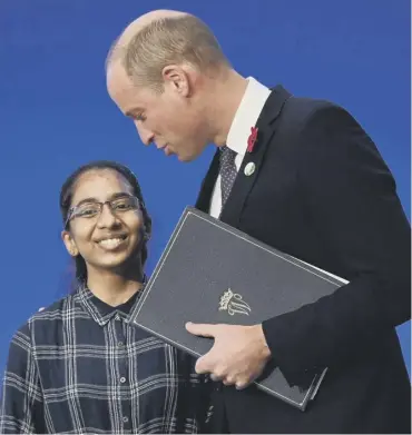  ?? ?? The Duke of Cambridge with Earthshot Prize finalist Vinisha Umashankar