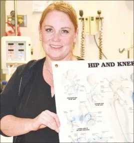  ?? JOHN MOORHOUSE/SOS Medical Foundation ?? Karla Bell, an ortho-tech at Penticton Regional Hospital, displays different views of the hip joint. Initial patient response to anterior hip replacemen­t surgeries at PRH has been very positive.