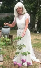  ??  ?? O’Nolan does a spot of gardening in her wedding dress. Photograph: Eamonn O'Nolan