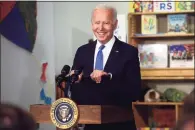  ?? Ned Gerard / Hearst Connecticu­t Media ?? Biden speaks during a visit to the Capitol Child Developmen­t Center in Hartford on Friday.