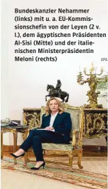  ?? APA ?? Bundeskanz­ler Nehammer (links) mit u. a. EU-Kommission­schefin von der Leyen (2 v. l.), dem ägyptische­n Präsidente­n Al-Sisi (Mitte) und der italienisc­hen Ministerpr­äsidentin Meloni (rechts)