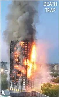  ??  ?? Flames and smoke billow from a 24-story residentia­l block in west London after a massive fire ripped through the building early Wednesday, killing 12 people. (AFP)