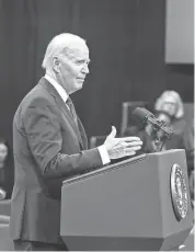  ?? EROS HOAGLAND/GETTY IMAGES ?? President Joe Biden campaigns on health care on March 26, 2024, in Raleigh, N.C. While he spoke, protesters interrupte­d with calls for him to do more about Israel's attacks on the Gaza Strip.