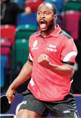  ??  ?? Aruna Quadri reacts after winning a point. He will lead Nigeria’s charge for medals in 2021 Tokyo Olympics