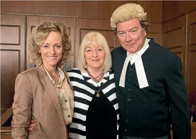  ??  ?? Actors Sally Stockwell and Mark Mitchinson on the set of Dear Murderer with Ronda Bungay, centre. Stockwell plays Ronda while Mitchinson is in the lead role as Mike Bungay.