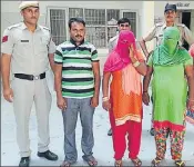  ?? HT PHOTO ?? The three accused, including two women, in police custody.