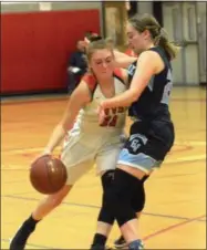  ??  ?? VVS senior Lindsey Foster (11) looks to turn the corner on CVA senior Abby Brown (20) during Class B sectional play