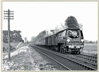  ??  ?? Bulleid Battle of Britain Pacific No. 34085 501 Squadron in full cry across the Kentish Weald near Chart signalbox, two miles to the west of Ashford with the Up ‘Golden Arrow’ on May 16, 1959.