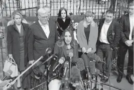  ?? ROUSSEAU STEFAN PA Wire/Abaca Press/TNS ?? Stella Assange, the wife of Julian Assange, speaks outside the Royal Courts of Justice in London on Tuesday ahead of another ruling in his long-running extraditio­n case.