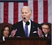  ?? SHAWN THEW — POOL ?? President Joe Biden delivers the State of the Union address to a joint session of Congress at the Capitol, March 7, in Washington.