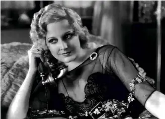 ??  ?? ABOVE: Hollywood actress Thelma Todd died in mysterious circumstan­ces on 16 December 1935. Mrs Wallace Ford claimed to have received a phone call from Todd some 12 hours after her death.