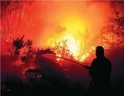  ?? EP ?? Los vecinos colaboraro­n con las brigadas forestales para controlar el fuego en Cudeiro (Orense)